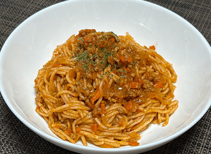 ミートソースのライススパゲッティ